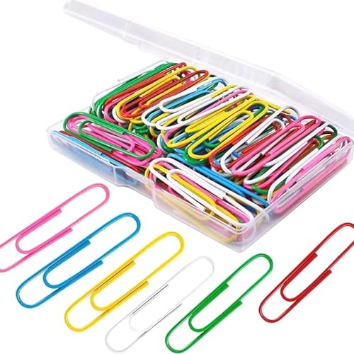 100pcs Coloured Metal Paper Clips Set, 33mm Medium & 50mm Large Paper Clips with Box, Papers Clip Clamps Document for Office School Home Use