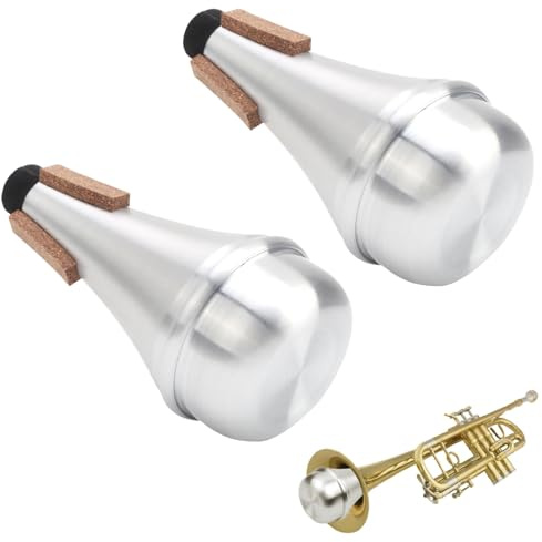 Silenciador recto de trompeta de 2 piezas, silenciador de trompeta de aleación de aluminio plateado, accesorios para instrumentos musicales para principiantes y estudiantes