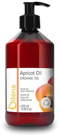 Oïléna Huile de Noyau d'Abricot Organique Pressée à Froid Huile de Massage Huile Démaquillante BIO Huile Vegetale Hydratante Visage, Corps, Cheveux 250 ml