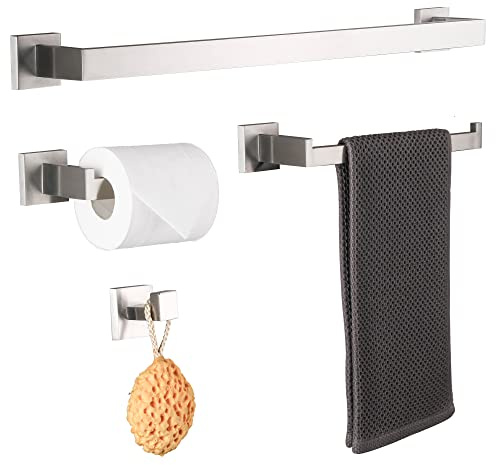 DUFU 4 Pezzi Porta Asciugamani Set di Accessori di Ferramenta di Bagno di Parete, per Salviette, Carta Igienica, Ganci Acciaio Inossidabile Argento Spazzolato