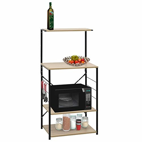 Tidyard - Armario de horno de microondas con 4 niveles de cocina, color negro y roble 60 x 39,6 x 123 cm, aglomerado
