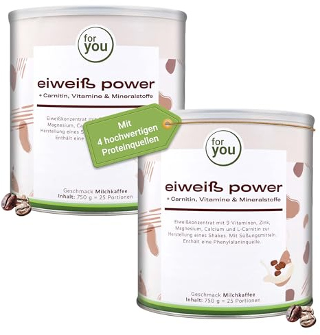 for you Power Eiweiß-Pulver Milchkaffee nach Dr. Strunz 2x 750g - gut lösliches Mehrkomponenten Eiweiß: Molke, Soja-, Milch-, Hühnerei-Protein + L-Carnitin (Doppelpack)