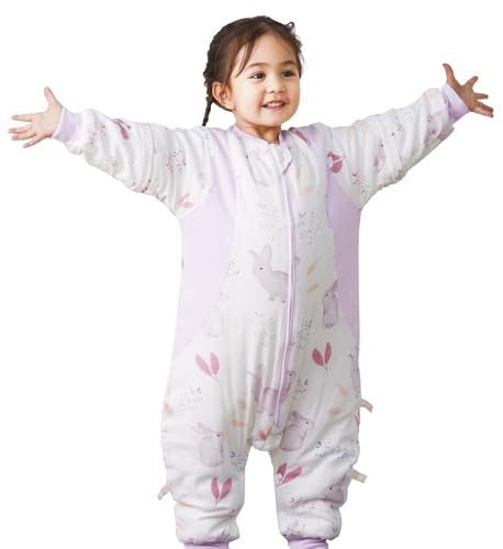 Chilsuessy Schlafsack Baby Winter Mit Füßen 2.5 Tog - Ganzjahres Kinder Schlafanzug Mit Beinen Für Junge Mädchen, Gartenkaninchen, 100/Baby Höhe 85-95cm