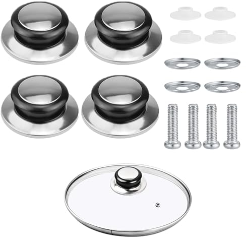 4 Pcs Stainless Steel Pot Lid Knobs - Heat-Resistant Replacement Cooking Pan Cover Handles With Screws and Gaskets for Frying Pan, Saucepan