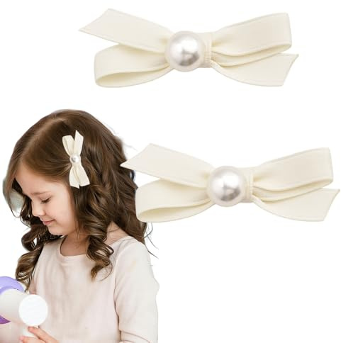 2Pcs Pearl Hair Bow Clips for Girls Small White Hair Bows for Women Stylish Pearl Hair Barrettes for Little Girls Aesthetic Hair Ribbons for Toddlers Mini Hair Clips for Hair Accessories for Teens