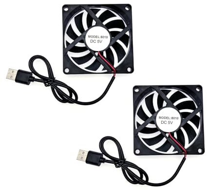 JZK 2PCS 80x80x10mm DC 5V USB ventilateur de refroidissement 80mm, 2500 tr/min, 0,3A, 8010 petit ventilateur DC sans balais 8cm, ventilateur d'imprimante 3D, ventilateur de boîtier d'ordinateur PC