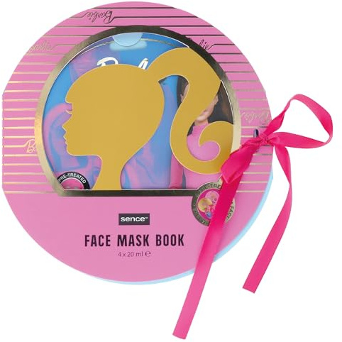 Barbie - Máscaras de tela estampadas con ácido hialurónico, aloe vera y vitamina C, vegano Skincare para relajarse y divertirse (4 máscaras diferentes de algodón)