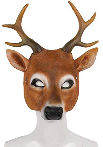 Cocoarm Reindeer Half Mask Deer Head Mask Antler Costume Handmade Lightweight Comfortable Lifelike Detailed for Halloween Christmas Carnival Party (Brown)
