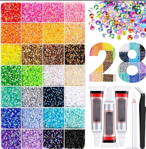 Bedazzling Kit med lim och penna, 15/24/28/40 färger beazzle strass kit, flerfärgad platt baksida regnbågspärlor för gör-det-själv-hantverk, bestickler-kit för kläder skor nagelbok diamantkonst