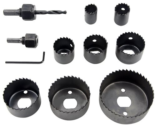 BGTXINGI Kit de 11 scies-cloches (avec 2 mandrins, 1 mandrin, 8 lames et 1 clé hexagonale) 3/4- 21/5,1 cm Ensemble de forets pour le travail du bois, PVC et les tuyaux en plâtre