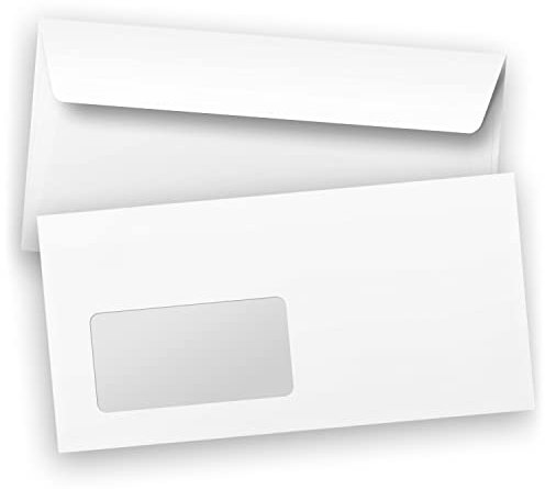 250 x Briefumschläge DIN LANG (220 x 110 mm), gerade Klappe, selbstklebend MIT Fenster, Business weiß, 80 g/qm