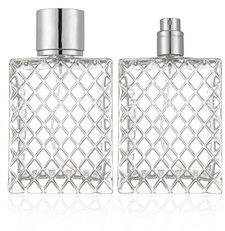 2 Set,100ml Glass Fine Mist Atomiser,Empty Glass Square Grids Perfume Atomizer Spray Pump Bottle Travel Refillable Bottle for Liquid Fragrance Cosmetic Container