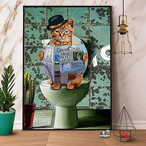 Inga Cat Toilet Reading - Poster vintage da parete con scritta in inglese Wc Reading, 20,5 x 30,5 cm