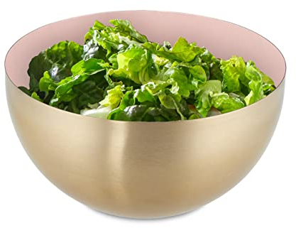 Relaxdays Servir Ensaladera Redonda 2 L, Frutero Acero Inoxidable, Cuenco Repostería, Bol Cocina 10,5x20cm, Rosa/Oro, 20 cm
