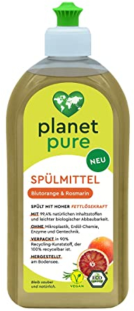 PLANET PURE Spülmittel Blutorange & Rosmarin spült mit Hoher Fettlösekraft 500 ml