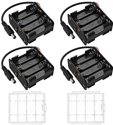 4 Pezzi 8x1.5V AA Supporto Batteria, KUOQIY 12V Portabatteria con Spina CC, AA Battery Holder, con Custodia Batteria in Plastica