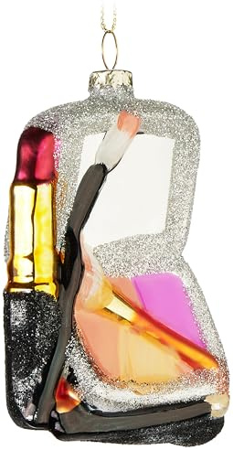 BRUBAKER Make-Up Set - Pallina di Natale in Vetro Dipinta a Mano - Set Make-Up Glitterato da 9 cm con Specchio, Pennello e Rossetto - Decorazione per Albero di Natale da Donna Soffiata a Bocca