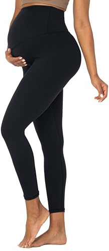 Sunzel Sunzfly Maternity Leggings for Women Over The Belly Buttery Soft Pregnancy Yoga Pants for Spring Summer Work Out Lounge 7/8 Length 25 Inseam (Black, Medium)
