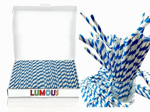GILORRA Lot de 150 pailles en papier biodégradables pour fête de mariage, fête, restaurant, jus de fruits (150 pailles bleues et blanches)