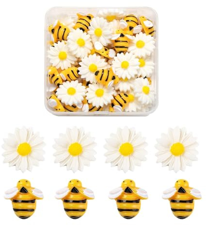 BEEFLYING Resin Bee Daisy Cake Decorations Charms for Crafts, 20 Pcs