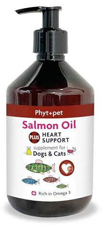 Phytopet Salmon Oil Plus Heart Support | 300ml | Scottish Salmon Oil with Herbal Blend | Cariovascual and Circulation Support | For Dogs and Cats