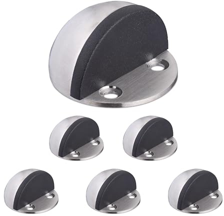 Relaxdays Türstopper, 6er Set, für den Boden, zum Schrauben & Kleben, Flacher Zimmer Türanschlagpuffer, Silber/schwarz
