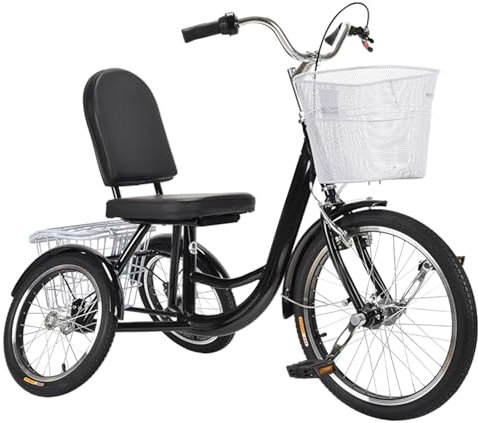 lousriyy 20 Zoll Dreirad für Erwachsene 3 Räder Adult Fahrrad Seniorenrad mit 2 Körben, Erwachsenendreirad Höhenverstellbar 3 Räder Fahrrad Trike mit Rückenlehne Tragkraft 150kg für Ältere Shopping