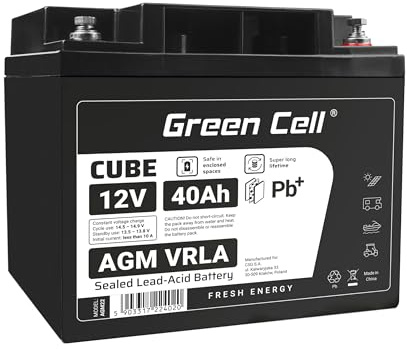 Green Cell AGM 12V 40Ah mit IP54 Akku Vlies Batterie VRLA Blei Batterie Bleiakku Versorgungsbatterie Zyklenfest Wartungsfrei Caravan Photovoltaik Rollstuhl Solarbatterie Wohnwagen (12V 40Ah)