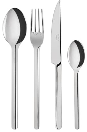 Sabre Paris | Loft 4-delat bordsbestickset, rostfritt stål och blank finish. Inkluderar kniv, gaffel, matsked och liten sked i rostfritt stål.