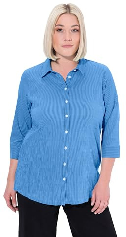 Ulla Popken Camicetta da Donna, Taglie Forti, con Bolle, a Righe, Colletto Camicia, Maniche a 3/4, Blu Cobalto, 68-70 Plus