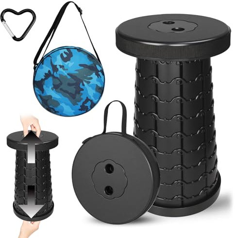 USHOP Tragbarer Klapphocker mit Kissen, Verstellbarer Kunststoff-Hocker für Camping, Wandern, Angeln, Reisen und Grillen