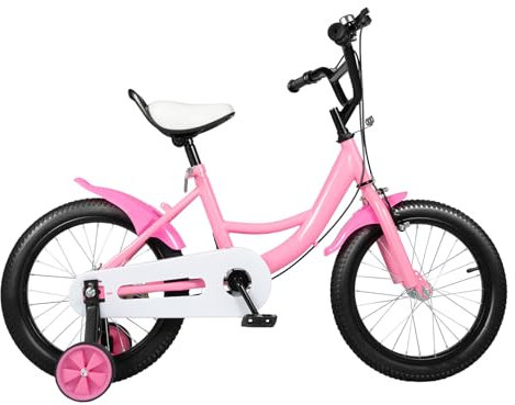 Desnysmf 16 Zoll Kinderfahrrad Fahrrad Jungen Fahrrad Mädchenfahrrad Rad Bike Unisex, mit Stützräder, Verstellbare Sitz- und Armlehnenhöhe, Pink