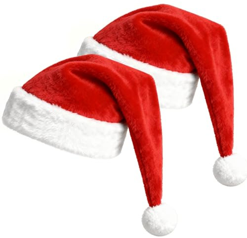 Newthinking Christmas Hats for Adults, 2 Pack Soft Santa Hats with Lining