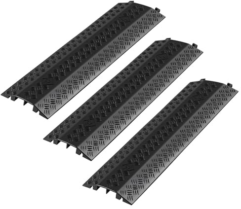 VEVOR 3 Pack Drop Over Cable Cover, 2 Channel Heavy Duty Cable Hose Protector Ramp, 38.3'' Floor Cord Cover, 17,500 lbs/Axle Load Capacity, for Traffic Areas, Indoor, Outdoor, Home, Office, Warehouse