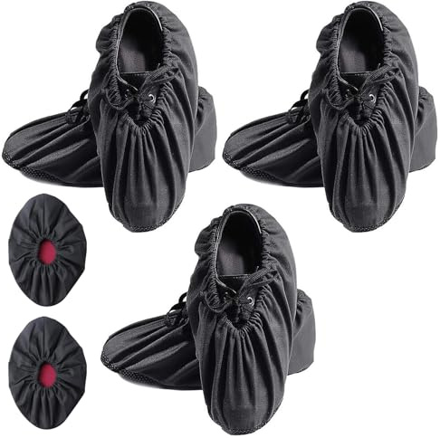 JFGDVW 3 Pairs Shoe Covers, Waterproof Shoe Covers Reusable, Anti-Slip Washable Overshoes, For Household Thickened Dustproof Indoor Boot Covers (Black)