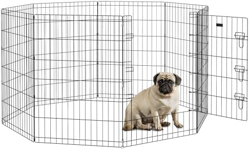 PawHut Parc enclos modulable pour Chiens Lapins rongeurs clôture pour Petits Animaux intérieur et extérieur Pliant 1 Porte 8 Panneaux en Fil de métal Porte verrouillable 61 x 91 cm Noir