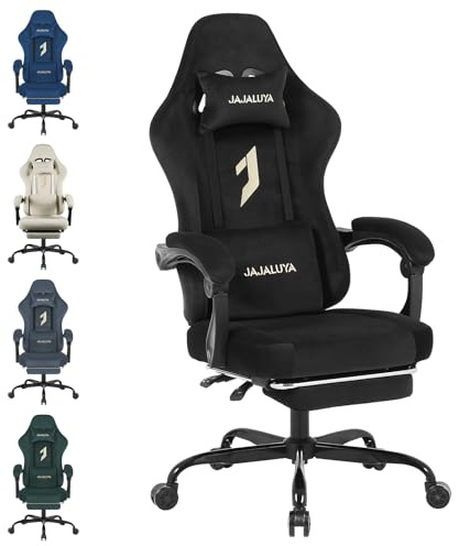 JAJALUYA Gaming Chair for Adults, Computer Chair Ergonomic Office Chair with Footrest Headrest Lumbar, Micro Suede is And Breathable Suitable for Office video Gaming Desks Chairs