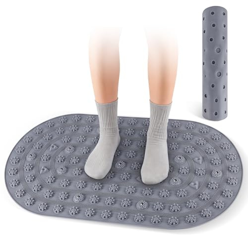 Tappetino Agopressione per Digitopressione ai Piedi Rolcoassuns, Massaggio Piedi Pieghevole, Tappeto Massaggiante Corpo Portatile XXL, Tappetino da Scrivania Ufficio, Allevia Dolore Stanchezza, Grigio
