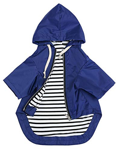 Pethiy - Elegante Chubasquero para Perros – Impermeable para Perro pequeños y medianos con Sombrero y Cremallera,con Botones Reflectantes, Bolsillos, Resistente a la Lluvia y al Agua-Azul-XL