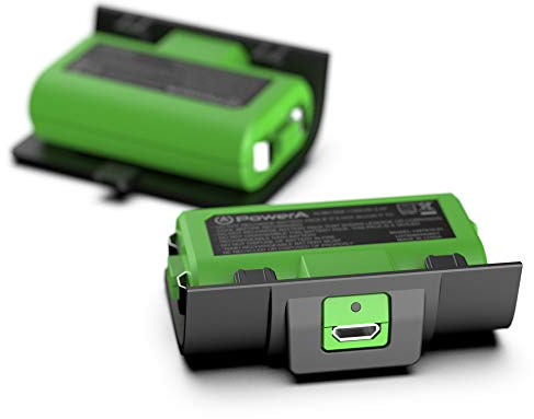 Power A Play and Charge Kit de Carga para Mandos Xbox One y Xbox X|S, Cargador Compatible con Base de Carga de Xbox, 2 Baterías Recargables con Indicadores LED, 4 Tapas de Batería – Negro y Verde