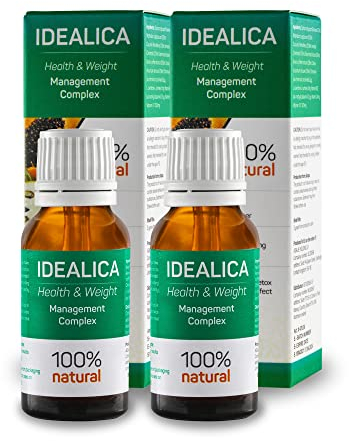 IDEALICA - 100% Natürliche Tropfen zur Gewichtsverlust | Appetitzügler & Stoffwechsel | Gewichtskontrolle | Vitamin B1, Vitamin B12, Vitamin C | Natürliche & Geprüfte Zutaten | Vegan | Set 2 x 20.