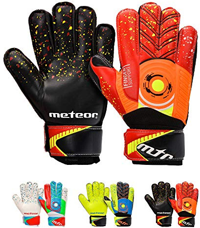 meteor Goalie Gloves for Kids Goalkeeper Gloves Football Goalkeeping Gloves Boys Youth Adult Junior Children Strong Keeper Grip Finger Protection Prevent Injuries Embossed Back Football DEFENCE (#9, Svart)