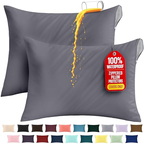 Utopia Bedding Premium 100% Waterproof Pillow Protectors with Zipper Standard Size (Set of 2), Bed Bug and Dust Mite Proof Zippered Pillow Covers, Pillow Encasement Cases, Gray