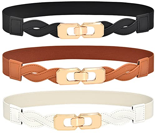 DUOXIN 3-pack elastiskt midjebälte för kvinnor, modevävd stretch midjeband klänningsbälten för klänningar skjorta tröja (svart/brun/vit), Svart+brun+vit