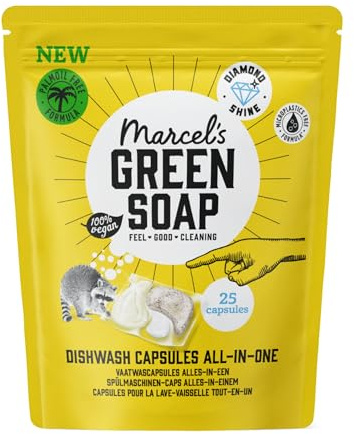 Marcel's Green Soap - Dishwasher Capsules All-in-one capsules - Washing machine - Microplastic-free formula - Vegan - EU Ecolabel certified - 25 capsules