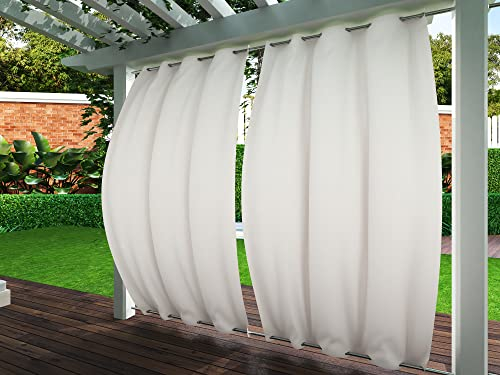 Clothink 2Set Outdoor Vorhänge Wasserfest Sonnenschutz Winddicht Rostfrei Schnelltrocknend mit Ösen für Terrasse Garten Balkon Familienhaushalte einfache Montage farbecht haltbar(132x215cm, Grau-Weiß)