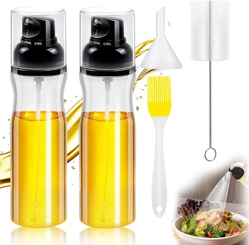 OHWODA Ölsprüher Öl Sprühflasche zum Kochen Olivenöl Ölspray für Speiseöl Oil Sprayer mit Pinsel Essigsprüher Ölspray für Heißluftfritteuse Professioneller Ölsprüher für Backen Braten Grillen 2 Stück