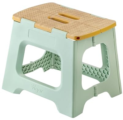 Vigar Taburete Plegable Portatil Compacto para Adultos, 27 cm Antideslizante, Silla Banco Banqueta Asiento para Casa, Cocina, Baño, Dormitorio, Oficina, Salón, hasta 150 kg, Verde, Bamboo Print on Top