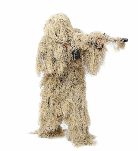 Maizoon 5-in-1-Ghillie-Anzug enthält Jacke, Hose, Maske, Tarnung, Seil und Aufbewahrungstasche, ideal für die militärische Jagd, Scharfschützen, Airsoft und Paintball, Wüstenstil