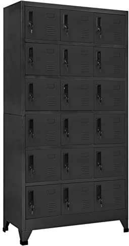 BAZZI Armoire casier à 18 compartiments verrouillables - Armoire en métal - Armoire à casiers verrouillables - Armoire en métal - Armoire pour produits de nettoyage - Anthracite - Avec 18 casiers